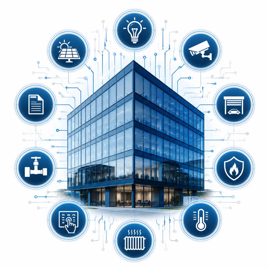 Abstrakte Visualisierung von Gebäudetechnik und TGA-Komponenten